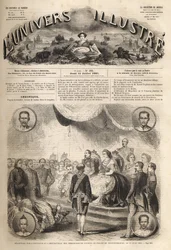 Siamilaisten lähettiläiden vastaanotto keisari Napoleon III:n ja keisarinna Eugenien toimesta Fontainebleaun palatsissa, 27. kesäkuuta 1861 - "Napoleon III:n ja keisarinna Eugenien siamilaisten lähettiläiden vastaanotto": Foon linnan Henrik II:n suuressa j