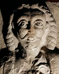 Frederic I Hohenstaufenin (1122-1190) edustaja, joka tunnetaan nimellä Frederic Barberousse, Saksan kuningas ja Saksan keisari. Relief kiveen. Milanon linnamuseo