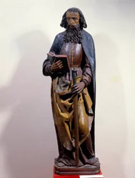Pyhä Paavali, joka pitää kirjaa kädessään. Polykrominen puuveistos. 15-luvulla. Chartres, Kuvataidemuseo