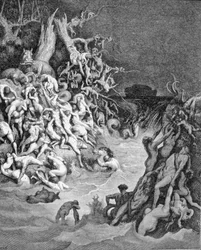 Yleismaailmallisen tulvan esitys. 1800-luvun kaiverrus.
