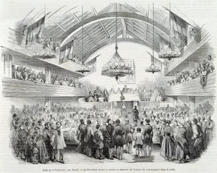 Vuoden 1848 vallankumous: Brotherhood Hall, Rue Martel, presidentti keskeytti istunnon komissaarin sisäänkäynnillä huoneessa