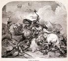 Richard Palestiinassa. Kuvitus teoksesta "" Paavien, kuninkaiden, kuningattarien ja keisarien historia vuosisatojen ajan" - kirjoittaja Maurice Lachatre 1857
