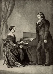 Robert Schumann (1810-1856) vaimonsa kanssa (painokuva)