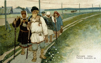 Venäläiset matkailijat jalkaisin 1800-luvulla.