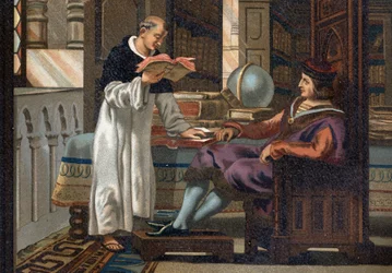 Saint Louis (1214-1270), Ranskan kuningas, ja hänen neuvonantajansa Saint Vincent de Beauvais (n. 1190-1264), "La Ciencia y sus Hombres par Louis Figuier" jälkeen. Barcelona 1881