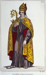 Saint Louis Toulouse tai Saint Louis Anjou. Toulousen piispan Saint Louisin (1274-1297) pikkuveljenpoika. kaiverrus vuodelta 1830