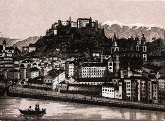 Salzkammergutin alue, Itävalta: Salzburg Kapuzinergartenista. kirjassa "" Maailma havainnollistaa 168 näkymää"" Päiväämätön (1800-luvun loppu)