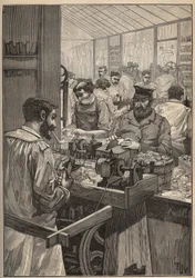 Meripaljetti: meripalettiputkien valmistus. Kaiverrus vuodelta 1885 kirjassa "Les arts et metiers illustres", kirjoittanut Adolphe BITARD.