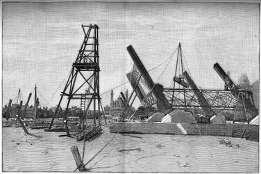 Eiffel-tornin rakennustyömaan tila vuonna 1887.