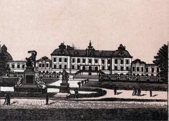Tukholma, Ruotsi: näkymä Drottningholmin linnalle (Castle Drottningholms). kirjassa "" Maailma havainnollistaa 168 näkymää"" Päiväämätön (1800-luvun loppu)
