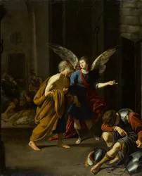 Enkeli vapauttaa Pyhän Pietarin vankilasta, noin 1625-1635 (öljy kankaalle)