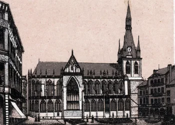 Saint Paulin katedraali Liegessä Belgiassa teoksessa ”Maailma havainnollistaa 168 näkymää” Päiväämätön (1800-luvun loppu)