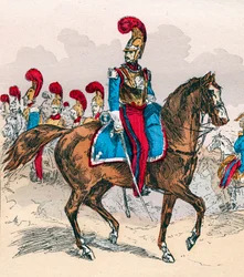 Ranskan armeija Louis Philippen hallituksessa vuosina 1830-1848 - Ranskalaiset karabiniitit - Kaiverrus vuodelta 1882 kirjassa "" Histoire de dix ans: 1830-1840"" Louis-Blanc (1811-1882)