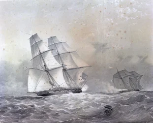 16 aseen HMS Acorn -brigantiini jahtaa Negrier Gabrielia