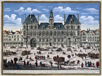 Hôtel de Ville de Paris ja sen aukio 1500-luvulla - kaiverrus