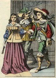 Carabasin markiisi, prinsessa ja kuningas linnassa. Kuvitus Charles Perraultin tarinasta "Kissapullo".