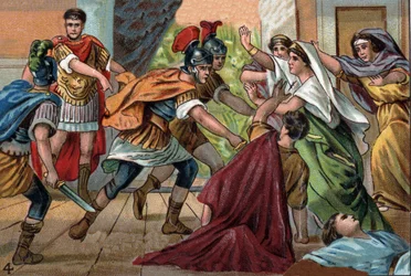 Rooman keisari Caracalla (188-217) murhasi veljensä Getan tämän äidin syliin.