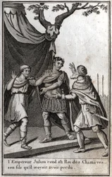 Rooman keisari Julianus (Flavius Claudius Julianus, Julianus luopio, Julianus filosofi, Julianus II) (332-363) antaa takaisin chamaveen germaanisen kansan kuninkaalle poikansa, jonka hän luuli menettäneensä. 4. vuosisadalla. Kaiverrus "Beaute de l
