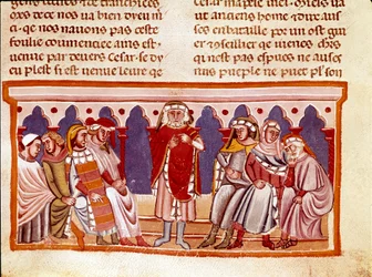 Pienoislain opetus kirjasta "Roomalaisten tosiasiat", joka kertoo kahdentoista keisarin elämästä. 1200-luvun Venetsia, biblioteca Marciana