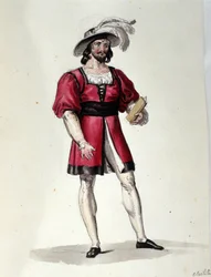 Viriliiteä tulkitseva hahmo itävaltalaisen säveltäjän Franz Xaver Sussmayrin (1766-1803) baletissa Il noce di Benevento. Kuva 1800-luvulta