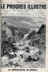 Bouzeyn (Vosges) katastrofi, Epinal-säiliön pato murtui, kaataen 7 miljoonaa kuutiometriä vettä - Kaiverrus "Le Progres illustrious" -kirjaan vuodelta 1895