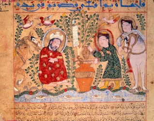 Lääkäri ja Theriac-miniatyyrin resepti julkaisusta "Le livre des antidotes" 1199 Paris, B.N.