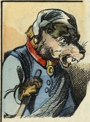 Koira Medor. Kuvitus tarinasta "Bon medor ja pieni Chevrette". "" Tarinoita kodista pienimmille"". Anonyymi kaiverrus 1800-luvulta.
