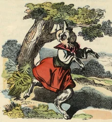 Vuohi, Little Chevy. Kuvitus tarinasta "Bon medor ja pieni Chevrette". "" Tarinoita kodista pienimmille"". Anonyymi kaiverrus 1800-luvulta.