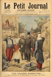 Tasavallan presidentti Felix Faure (1841-1899) vierailee joukkojen luona Langresissa kaikille vierailijoille suunnattujen suurten manöövereiden ja perinteen aikana, hän maistaa sotilaan keittoa. Kaiverrus "" Le petit Journal" -lehdessä 22/09/1895. Selvan k