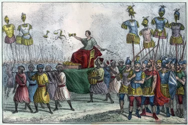 Bélisairen (Belisariuksen) voitto (v. 505-565), kenraali Bysantti. Hän valtaa Pohjois-Afrikan vandaaleista vuosina 533-534. Léon Galibertin "L