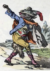 Susi. Kuva tarinasta "Compere le Loup, Maitre Renard, Comere la Chevre et ses petits biquets" Jean de la Fontainen tarun mukaan. "" Tarinoita kodista pienimmille"". Anonyymi kaiverrus 1800-luvulta.