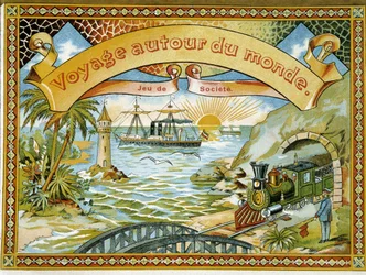 Juna, majakka ja vene, kansipeli "" Matka maailman ympäri", a.n.d. 19.