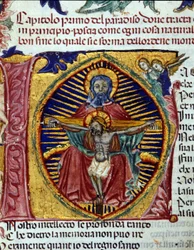 Kolminaisuus (Pyhän Hengen kyyhkynen näkyy Isän partassa). Codex valaistu