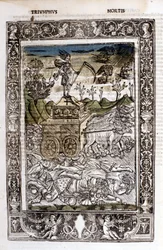 Francesco Petrarcan (Petrarkan) kuoleman voitto. 1500-luvun käsikirjoitus.