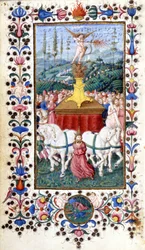 Francesco Petrarcan (Petrarca) Triunfus Amoris (rakkauden voitto). 1500-luvun käsikirjoitus. Trivulziana, Milano.