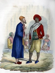 Kaksi miestä Algerin kaduilla vuonna 1830. Léon Galibertin teoksessa ”L