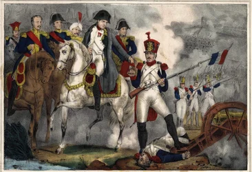 Victor sai Napoleon I:ltä kunnialegioonan ristin ja kapteenin arvoarvon Wagramin taistelukentällä rohkeudesta, kaiverrus 1800-luvun alku