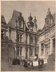 Näkymä Escoville-hotellin sisäpihalta Caenissa vuonna 1860, Ranska