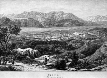 Näkymä Spartaan. 1800-luvun kaiverrus.