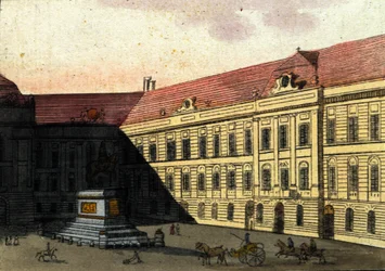 Näkymä Josephplatz-aukiolle (Joseph platz) Wienissä, Itävallassa Kaiverrus vuodelta 1820