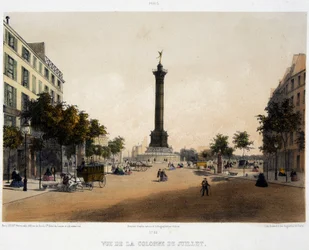 Näkymä heinäkuun pylväästä (Place de la Bastille) Boulevard Beaumarchaisilta - litografia