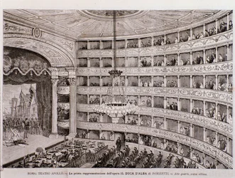 Näkymä oopperan Alban herttua ensiesittelystä Teatro Apollossa, Roomassa