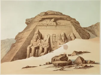Näkymä Abu Simbelin temppelistä. Egypti. Kuva 1800-luvulta. Pariisi, Ranskan korkeakoulu
