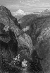 Näkymä Mouzaìan teniahille, Atlas-vuoren solalle, jonka Ranskan armeija ylitti vuonna 1830, Algeriassa 1800-luvulla, Leon Galibertin "L