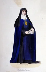 Visitandine uskonnollinen Flanderissa. Pyhän Franciscus Salesin ja Pyhän Johanna Chantalin vuonna 1610 perustama vierailujärjestys. Kaiverrus 1800-luvulta.