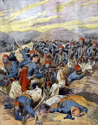 Sota 1914 - 1918: Ranskan siirtomaa-armeijan afrikkalaiset ratsastajat Flanderin dyyneillä. 1914.