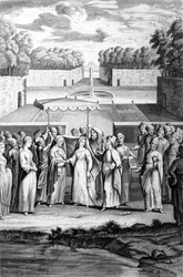 Häät heprealaisen riitin mukaan. 1800-luvun kaiverrus.