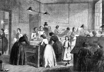 Naisten työpaja Typographers Pariisissa vuonna 1865