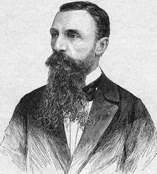Auguste Pavien muotokuva. Ranskalainen tutkimusmatkailija ja diplomaatti (1847-1925).kaiverrus vuodelta 1893.