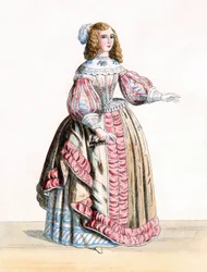 muotokuva Katariina de Braganzasta (1638-1705), Englannin kuninkaan Kaarle II:n kuningatar puolisosta. kaiverrus vuodelta 1860.